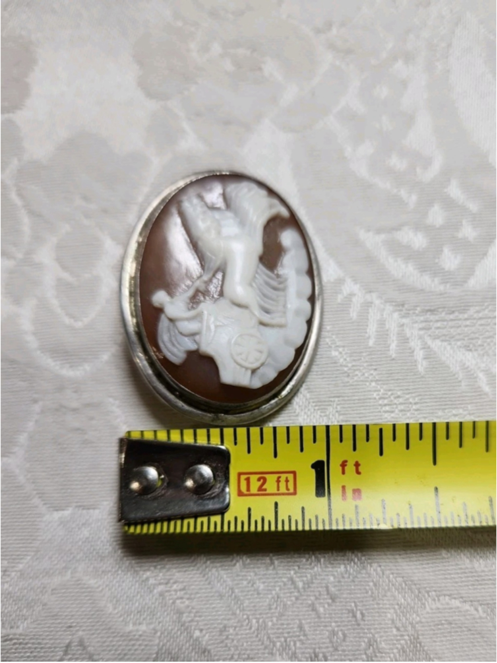 Antique Italian Carved Shell Cameo Brooch - Apollo's Sun Chariot, 925... - Picture 11 of 12
